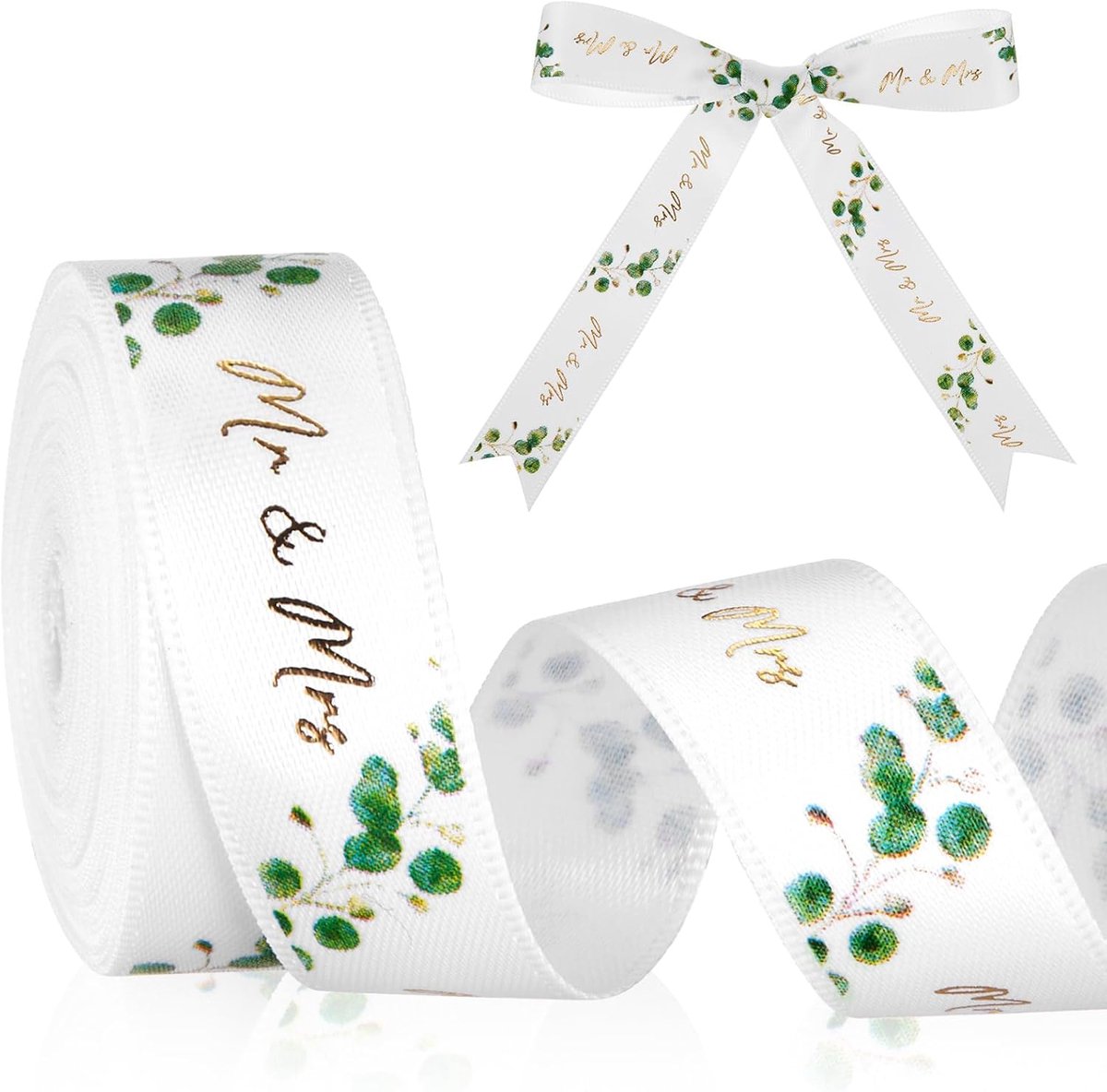Bruiloftslint Mr & Mrs 4,5m x 15mm - Gouden folie - Eucalyptus design - Perfect voor bruiloftdecoratie - ShopVlot