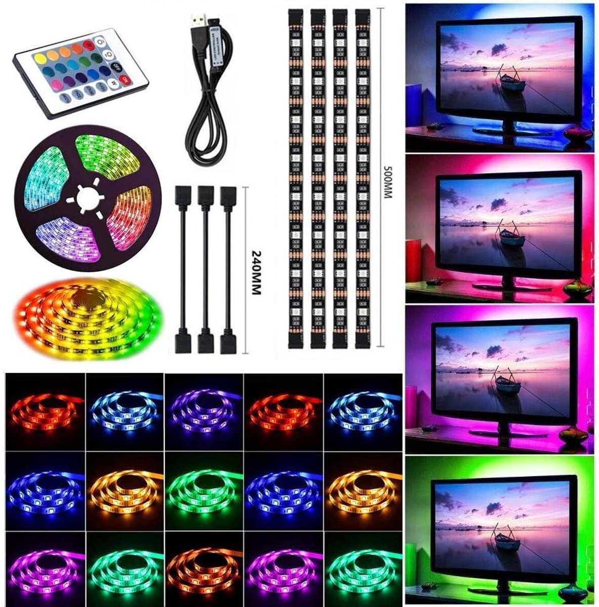 LED Strip Light Kit 4 x 50 cm - Waterproof TV Achtergrondverlichting - 5050RGB Multi-Kleur - ShopVlot