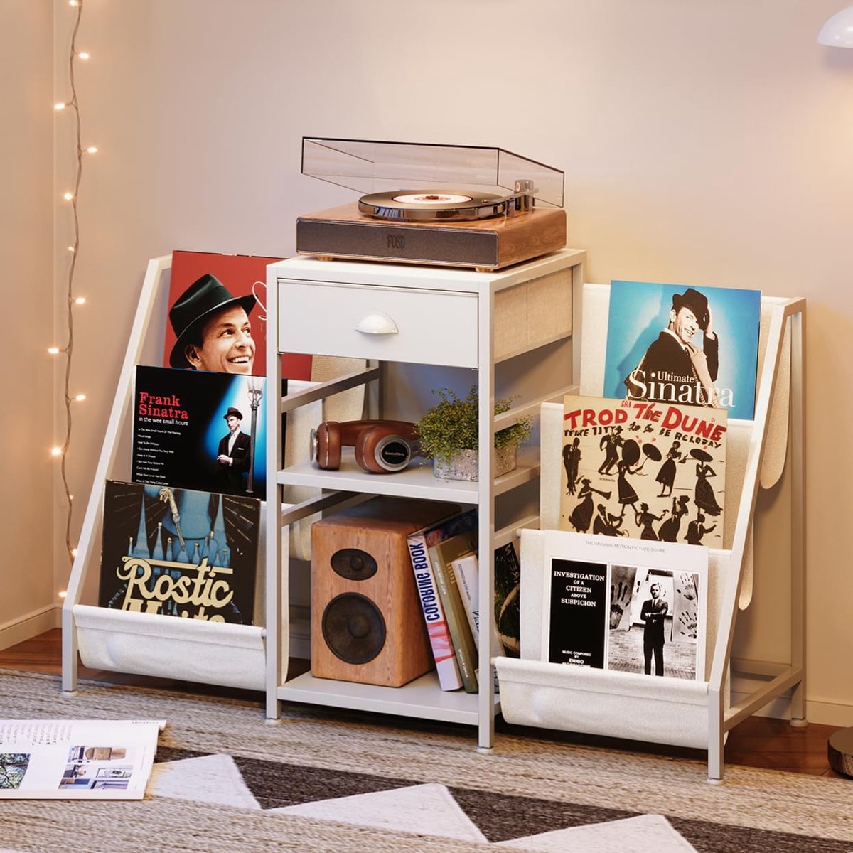 Platenstandaard met lade - Vinylopslag voor 280 LP's - Modern turntable meubel - Perfect voor woonkamer - ShopVlot