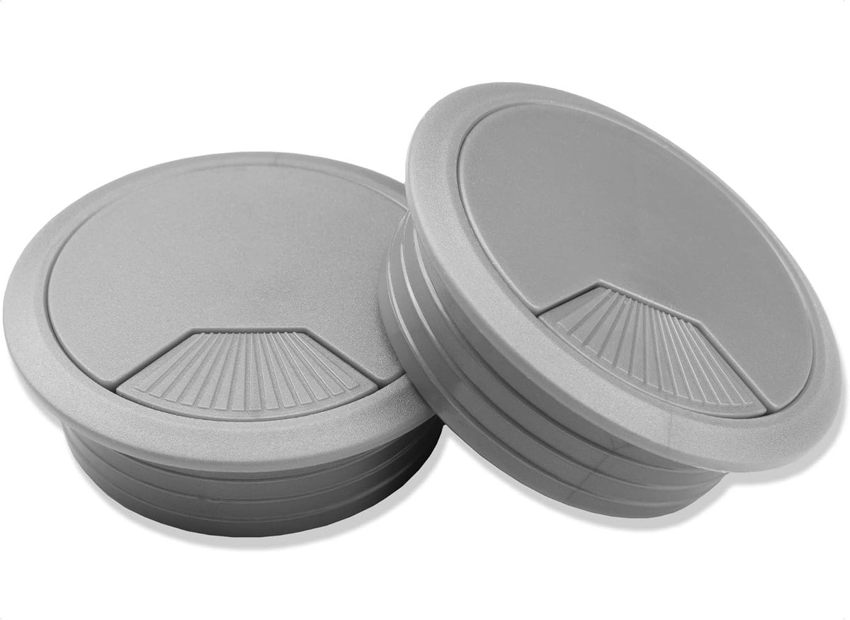 Kabelgoot bureau 2-pack - Ø 60 mm - zilver kunststof - kabeldoorvoer voor een opgeruimd bureau - ShopVlot