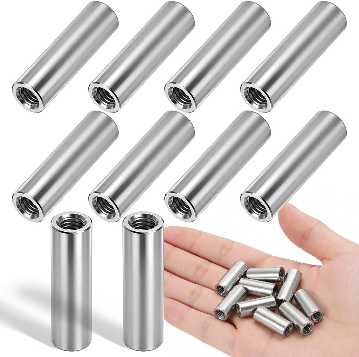 Internal threaded sleeves M6 x 30 mm - RVS - Set van 10 - Voor duurzame verbindingen in hout en metaal - ShopVlot