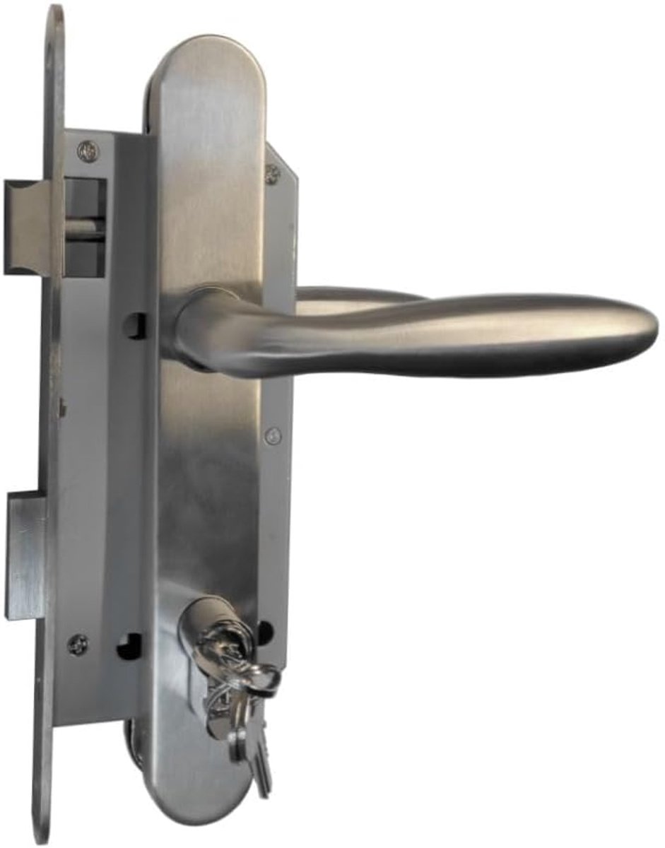 Mortise slot voor tuinpoort - RVS handgrepen - Rond deurbord - Inclusief 3 veiligheidssleutels - ShopVlot