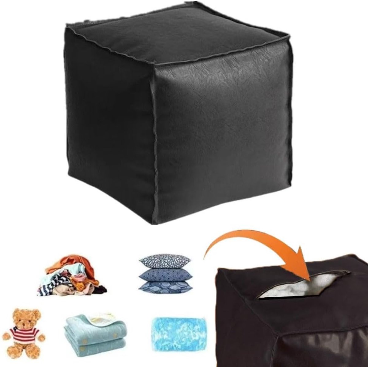 Storage Ottoman - Groot formaat - PU leer - Opbergruimte voor dekens en kussens - ShopVlot