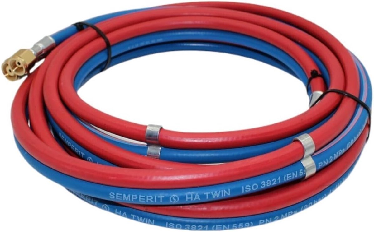 Acetyleen en zuurstofslang 5m - 3/8 inch links en 1/4 inch rechts - ISO3821/EN599 goedgekeurd - Voor veilig lassen - ShopVlot