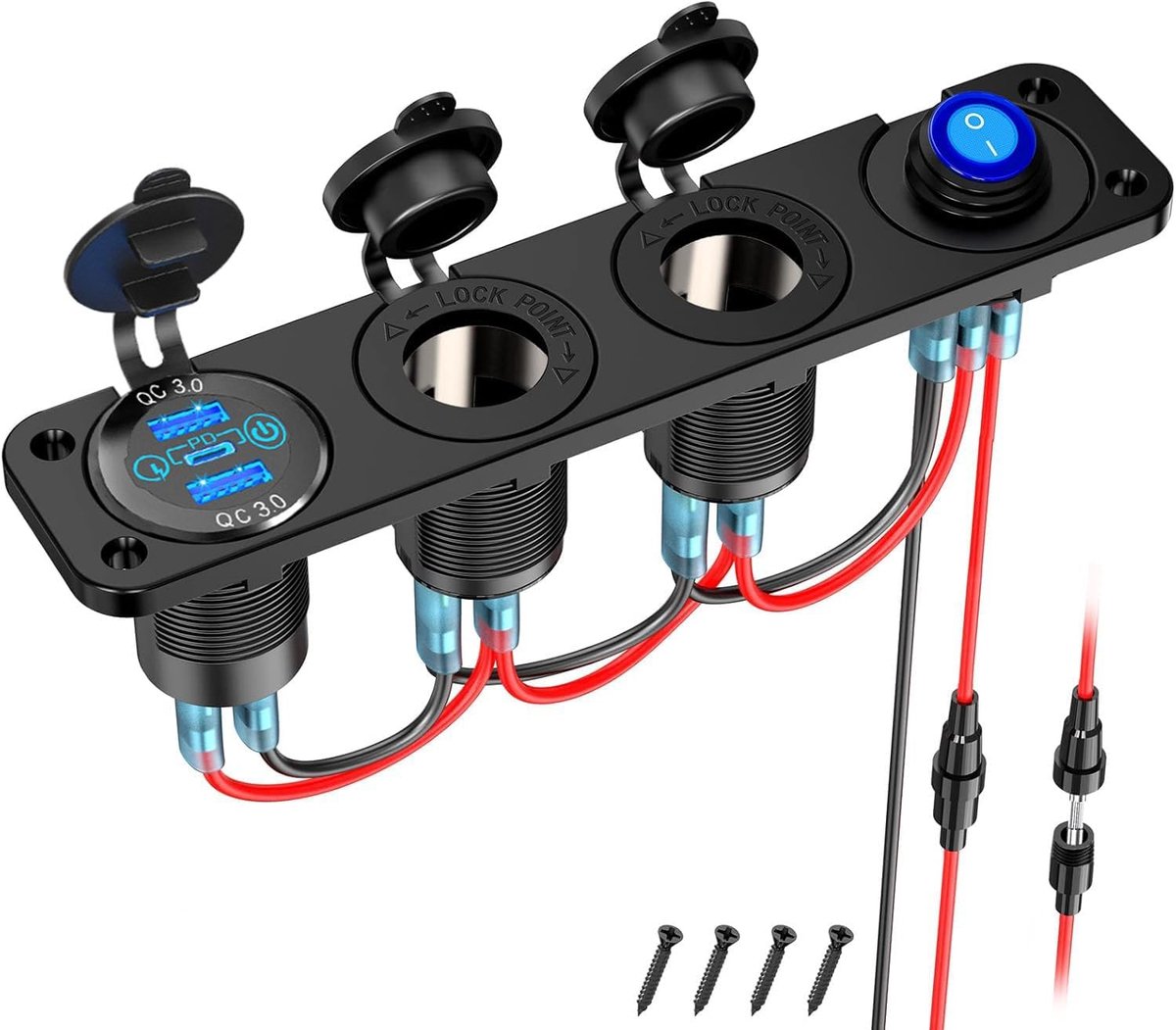 Oplader met dubbele USB-aansluiting 2,1 A - led-voltmeter - 12 V stopcontact - ideaal voor voertuigen - ShopVlot