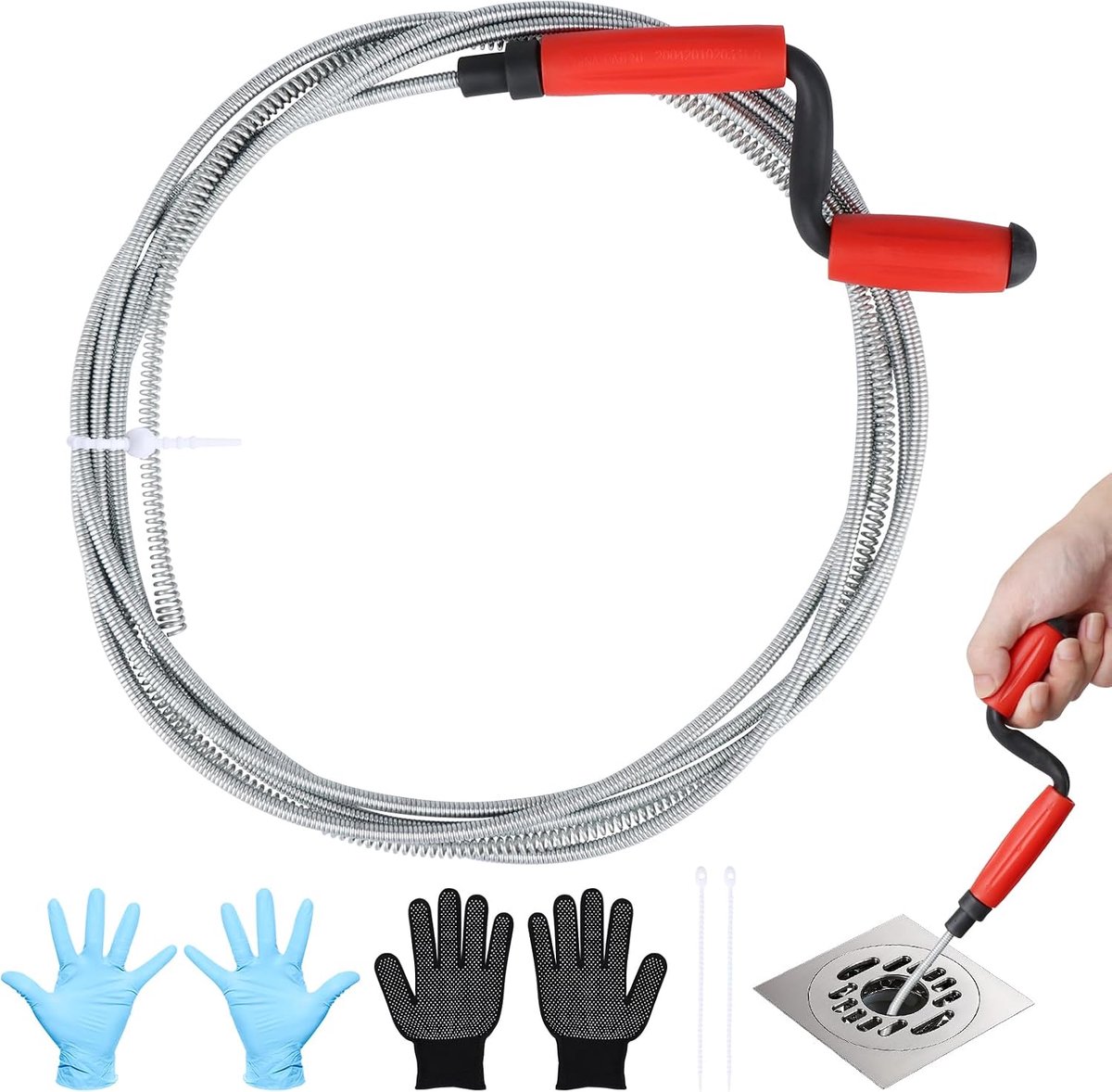 Afvoerspiraal 13 mm x 5 m - universele spiraal van koolstofstaal - non-slip handvat - ideaal voor verstopte afvoeren - ShopVlot
