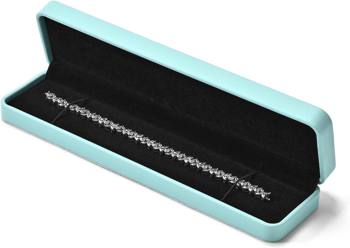 Sieradenbox - blauw leer - zwart fluweel - ideaal voor het opbergen van armbanden - ShopVlot