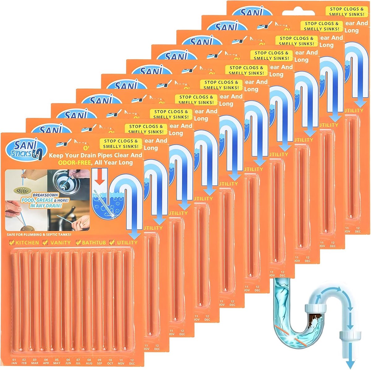 Drain Cleaner Sticks 120 Stuks - Enzymatische Reiniger - Voor WC, Bad en Keuken - Voorkomt Verstoppen - ShopVlot