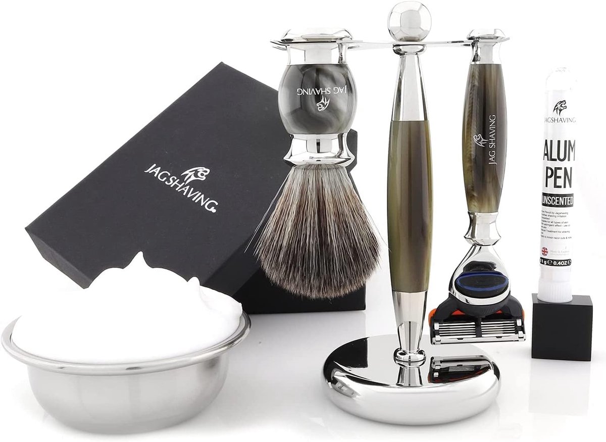 Scheerset 5-delig - synthetische scheerkwast - aluin sticks - duurzame keuze voor een gladde huid - ShopVlot