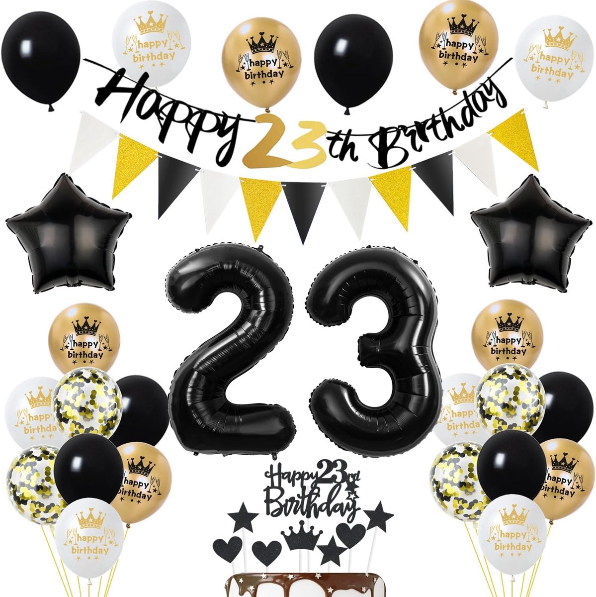 Verjaardagsballonnen Set 23 - Zwart Goud - Feestdecoratie - Onvergetelijke 23e Verjaardag - ShopVlot