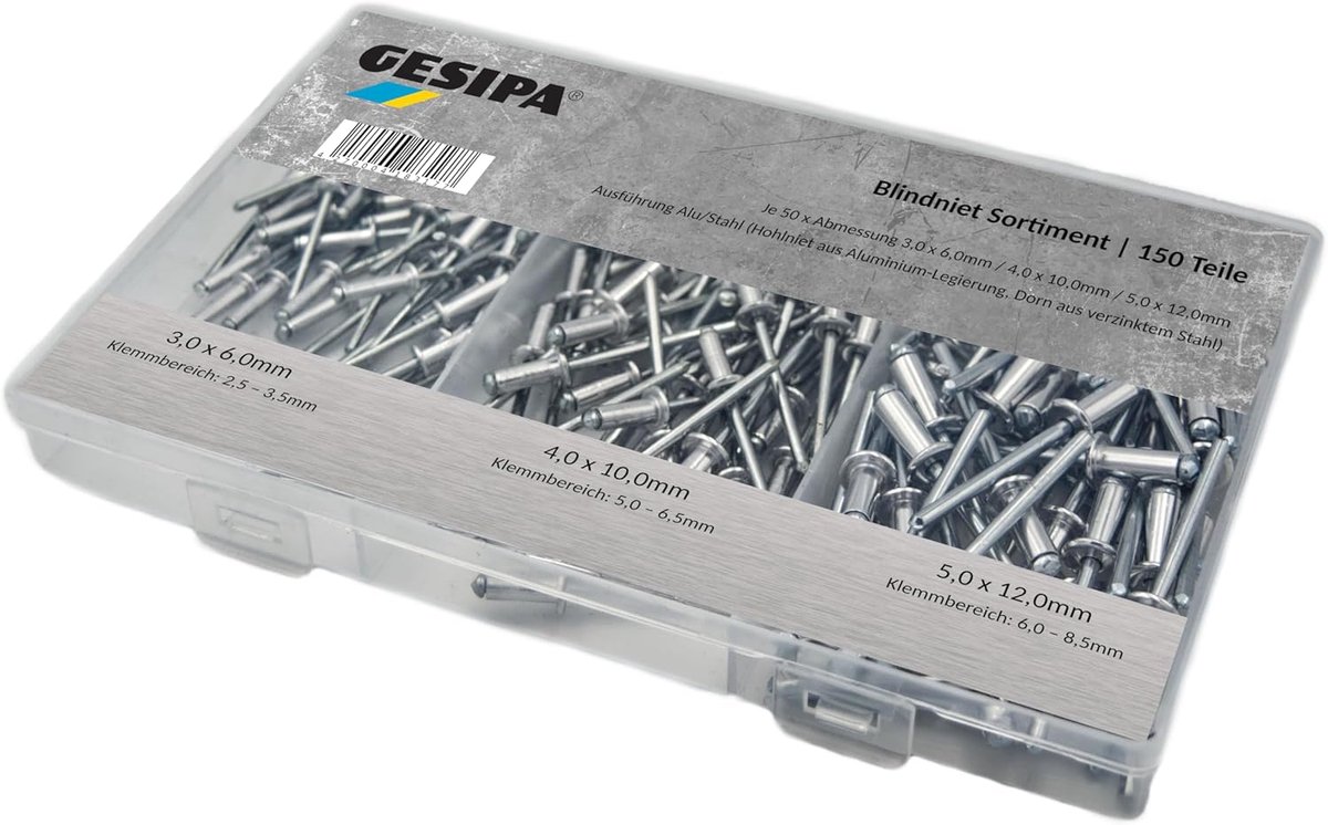 Blindklinknagelset 150tlg. - aluminium/staal - veelzijdig gebruik - ideaal voor constructies - ShopVlot
