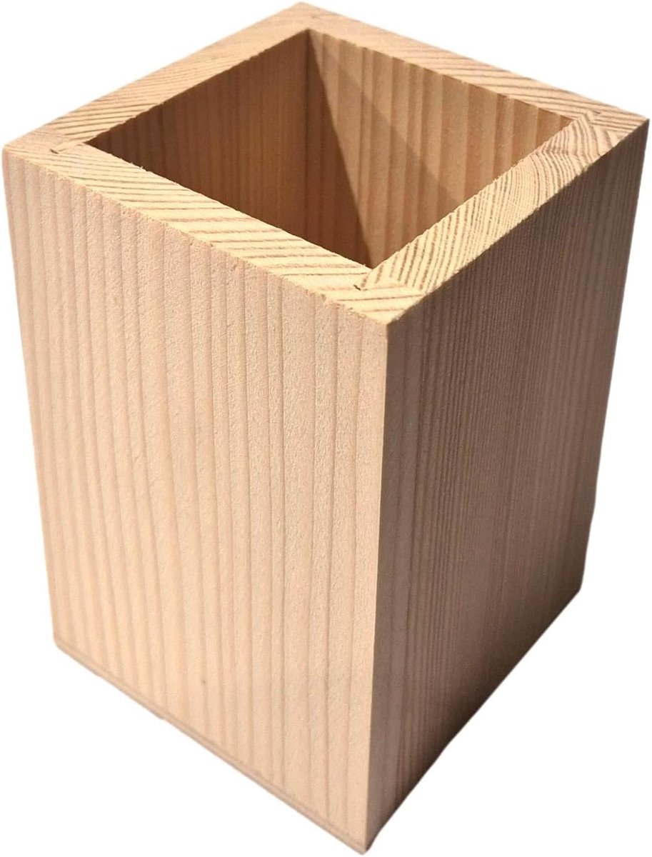 Houten mok en organizer - vierkant - natuurlijk hout - ideaal voor creatieve projecten - ShopVlot
