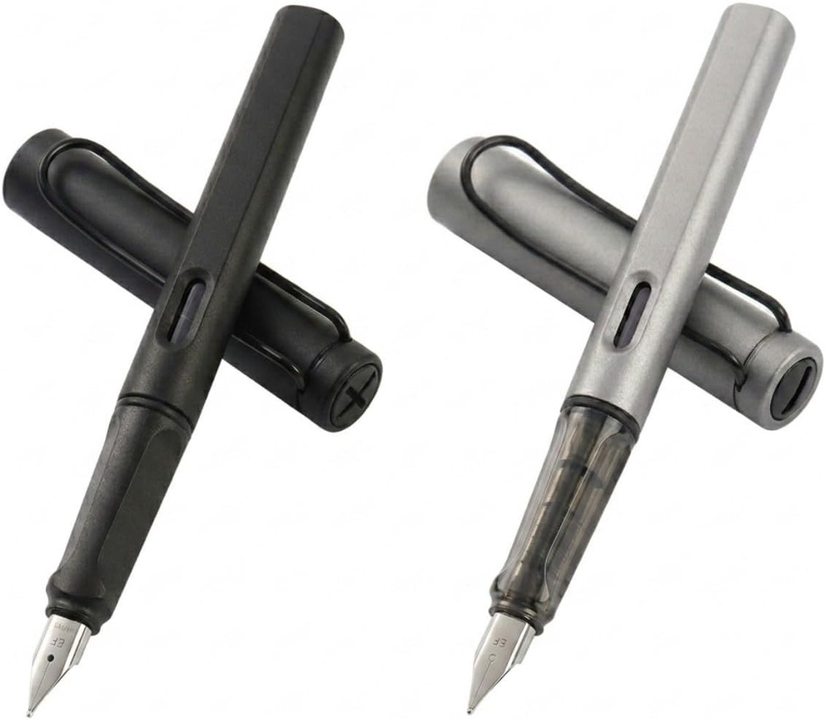 Vulpenset 2 stuks - matzwart en aurora-zilver - gepolijste stalen veer 0,5 mm - ideaal voor school en kantoor - ShopVlot