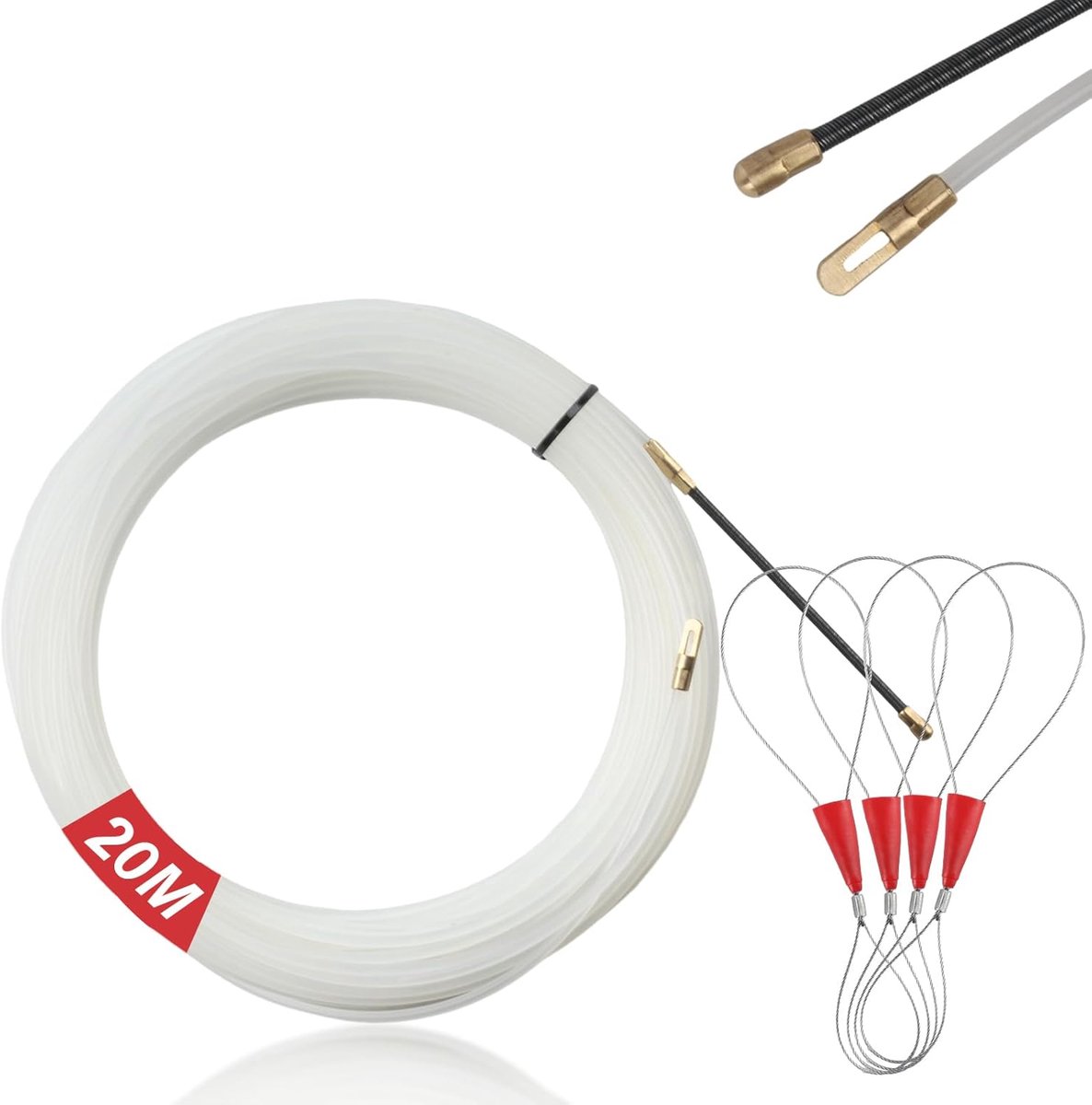 Trekdraadgids 20m - Flexibel nylon - Met 4 geleidingsveren - Eenvoudige kabelinstallatie - ShopVlot