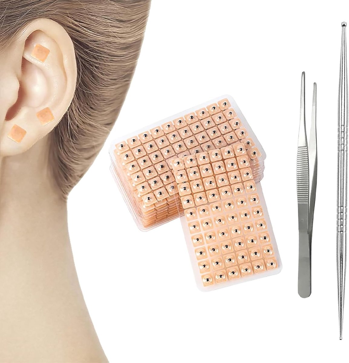 Acupunctuur oorzaad stickers 600pcs - massage pen en tweezers - multi-conditionele massage - ShopVlot