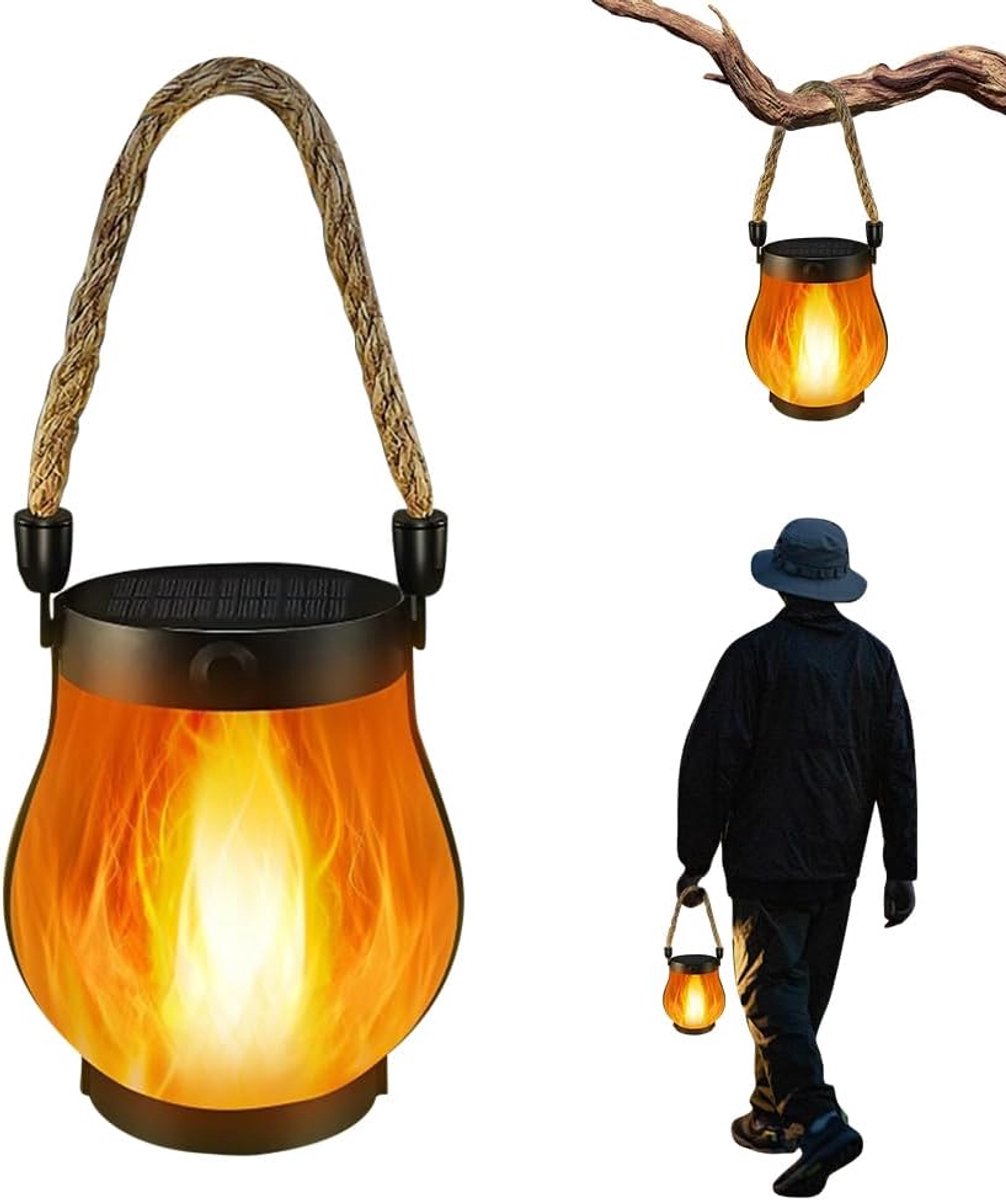 Solar lantaarn buiten met vlam effect - hangend ontwerp - sfeervolle verlichting - ideaal voor tuin en patio - ShopVlot