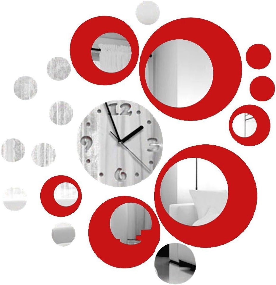 Wandklok met spiegel effect - moderne design wanddecoratie - luxe 3D kunst - eenvoudig aan te brengen - ShopVlot