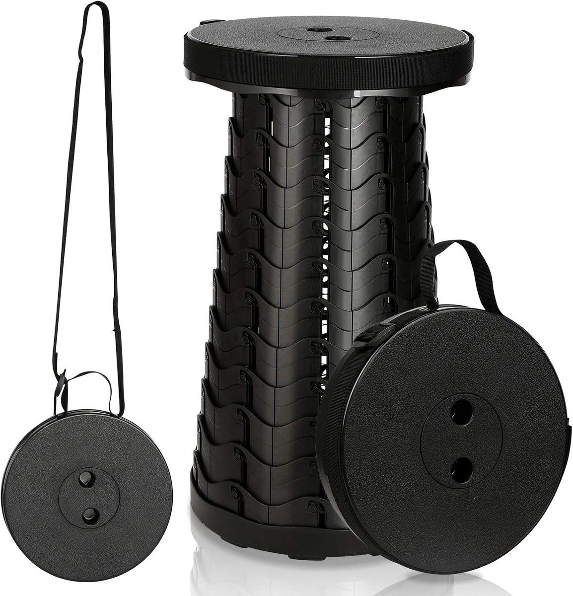 1 x draagbare klapkruk, draagvermogen 180 kg, 6-44 cm in hoogte verstelbare lichte telescopische kruk, uittrekbare vouwkruk, campingkruk, opvouwbare kruk voor camping, tuin, vissen, zwart