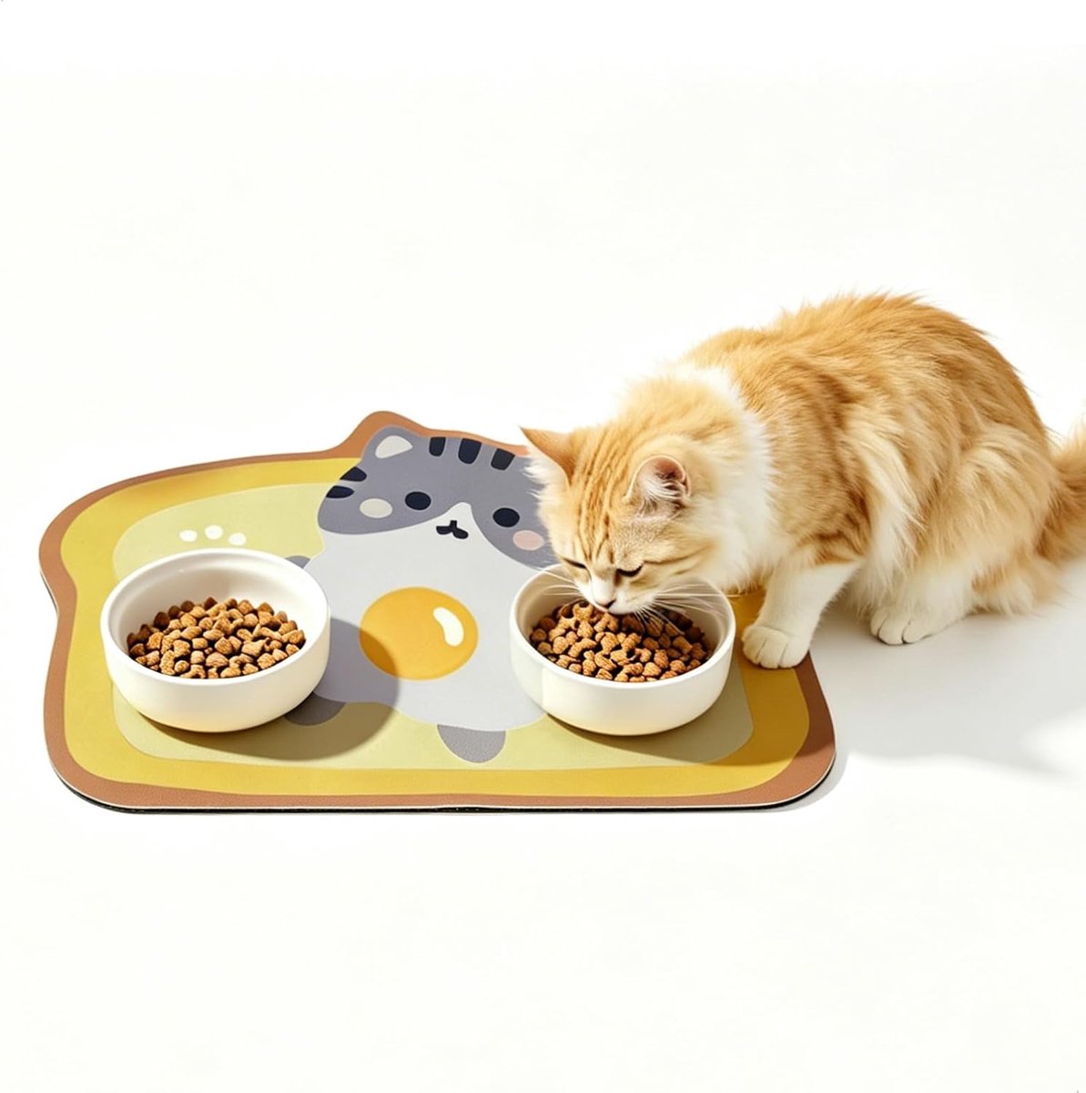 Voerbakmat voor katten, hondenbakmat, kattenbakmat, antislip, voor voerbakken, 30 x 40 cm, geel