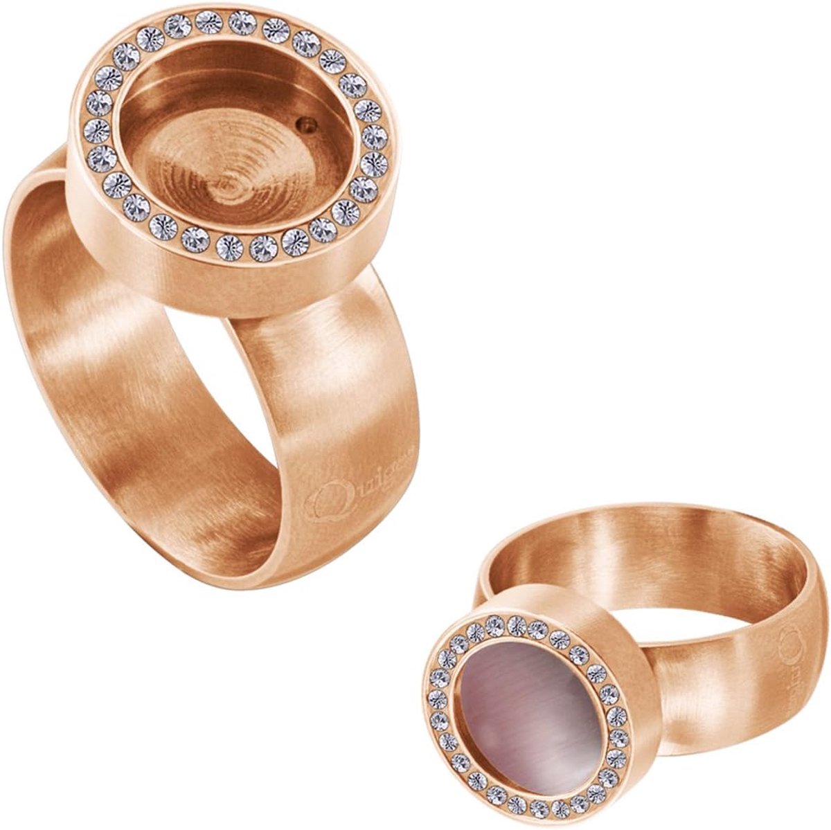 Dames Ring van RVS Rosé Goud Mat met Zirkonia voor Mini Coins 16mm