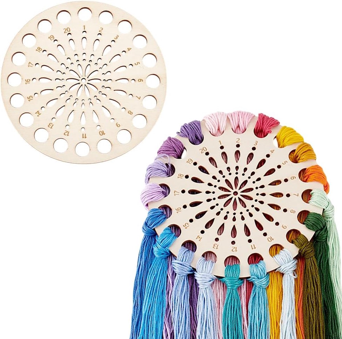 PandaHall 2 stks Houten Borduurgaren Organizer Kruissteek Draad Houder 5.5 Inch 20 Posities Ronde Bloem Draad Organizer Draad Sorteerder Kruissteek Voor Craft DIY Naaien Benodigdheden