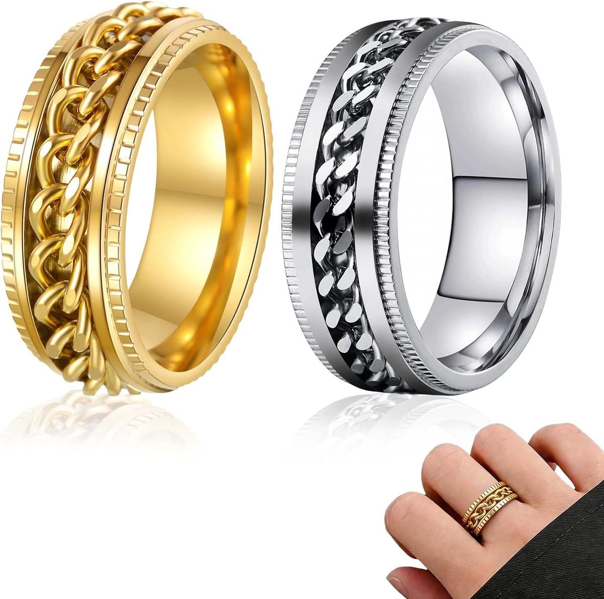 Ring spinner heren ring tandwiel ontwerp anti-stress accessoire rvs goud zilver modieus cadeau vingermaat