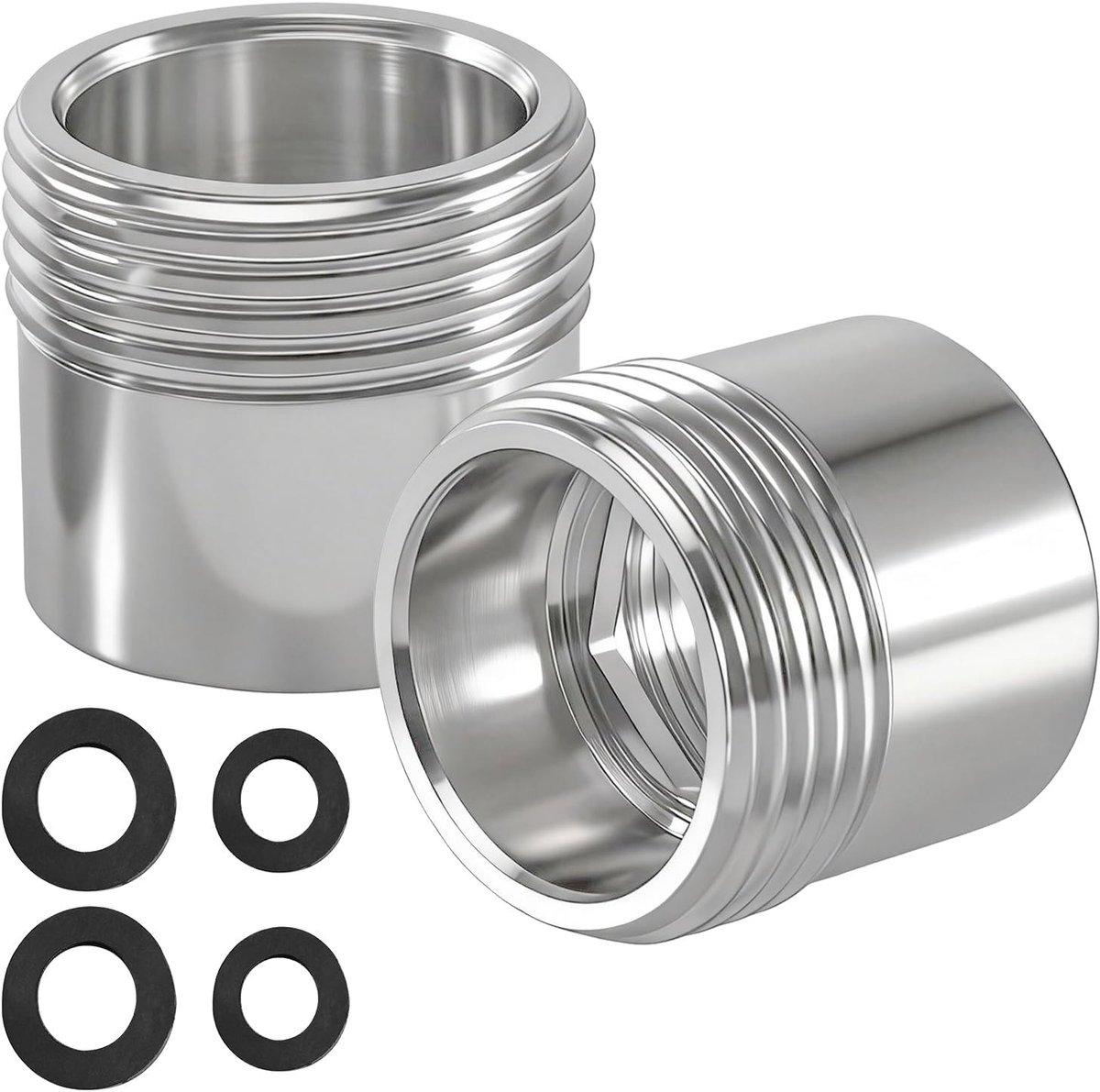 2 stuks verloopstuk 3/4 inch naar 1/2 inch, roestvrij stalen schroefdraadadapter, 1/2 inch IG naar 3/4 inch AG, tuinslangaansluiting schroefdraadadapter, kraanadapter, voor wasmachineslang