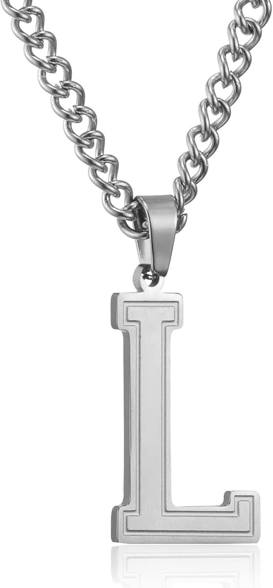 Ketting voor heren, met letterhanger, zilver/goud/zwart, roestvrij staal, letters A-Z, halsketting, 60 cm, Pasen, Vaderdag, verjaardag, cadeaus voor mannen en jongens