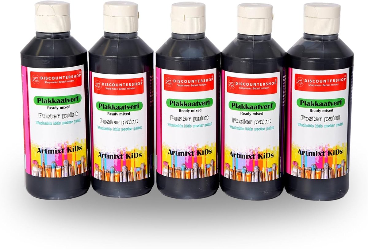 Verfset 5x zwart - waterbasis en milieuvriendelijk - 100% niet-giftig - ideaal voor kinderen - SnelShoppen