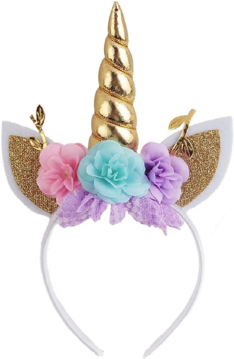 Eenhoorn hoofdband bloem kat oor eenhoorn hoorn hoofdband perfect voor feestbenodigdheden fantasie gunst (goud)