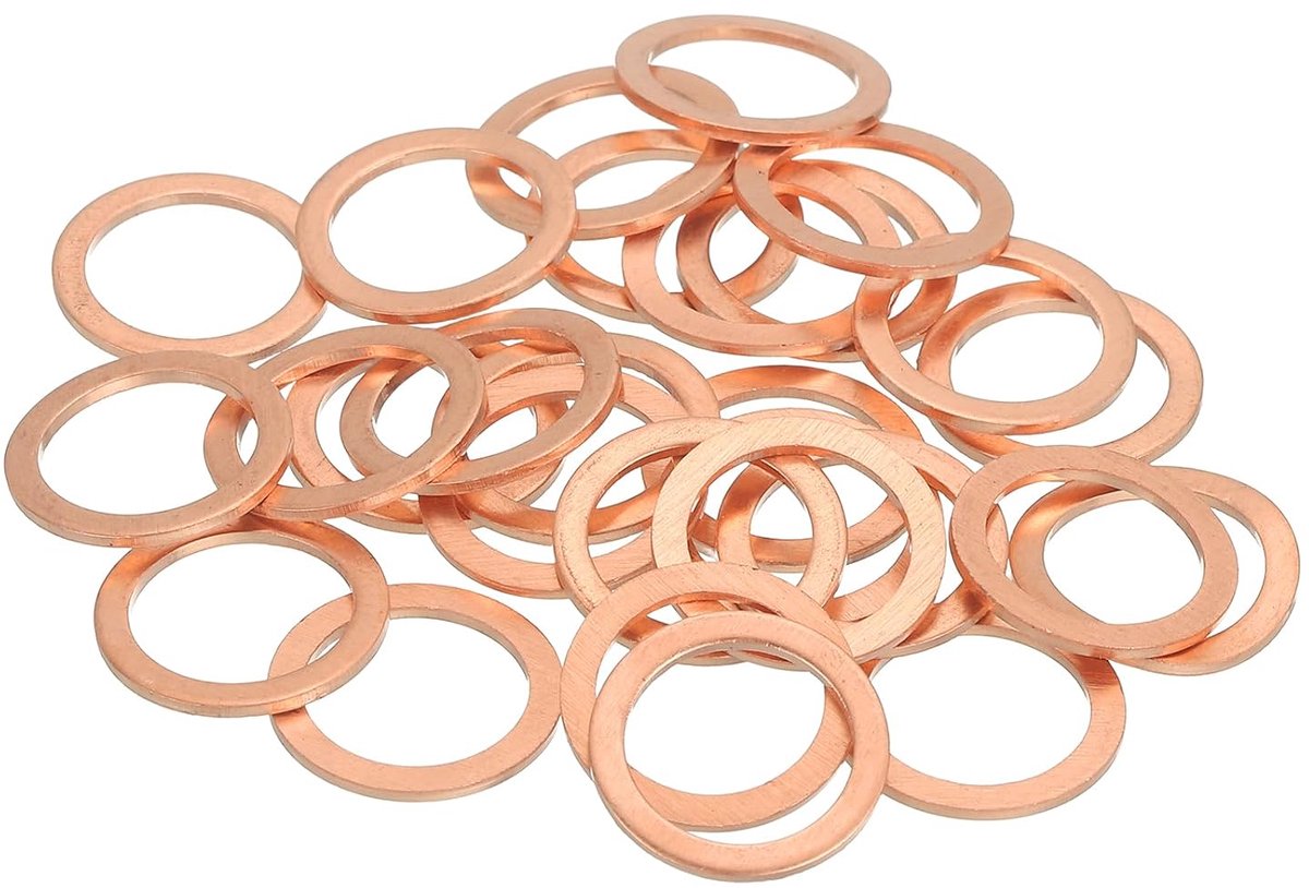 Platte sluitringen, set koperen ringen, M12 koperen afdichtringen, gesorteerde knijpschijven, ID 12 mm, OD 16 mm, dikte 1 mm, voor bouten, schroeven, mechanische reparatie