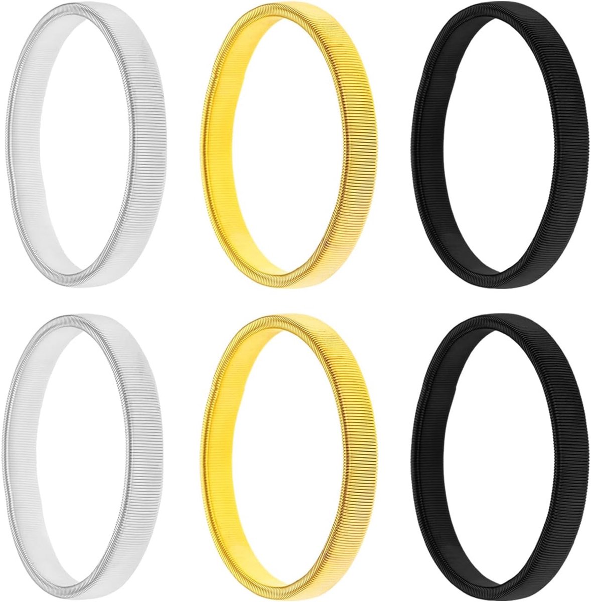 Verpakking met 6 bevestigingsringen voor manchetten, elastische bevestigingsringen, antislip manchetten, metalen bevestigingsringen, accessoires voor kleding, Zwart, M