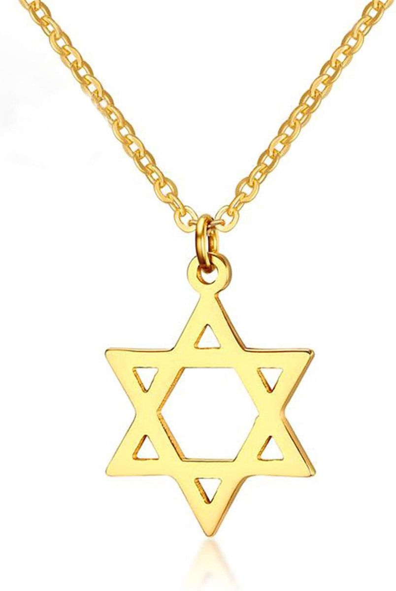 Dames 18K gecoate Megan Davidster hanger halsketting, zes Megan Star Joodse Israël sieraden / mannen hiphop sieraden goud verstelbaar, Roestvrij staal