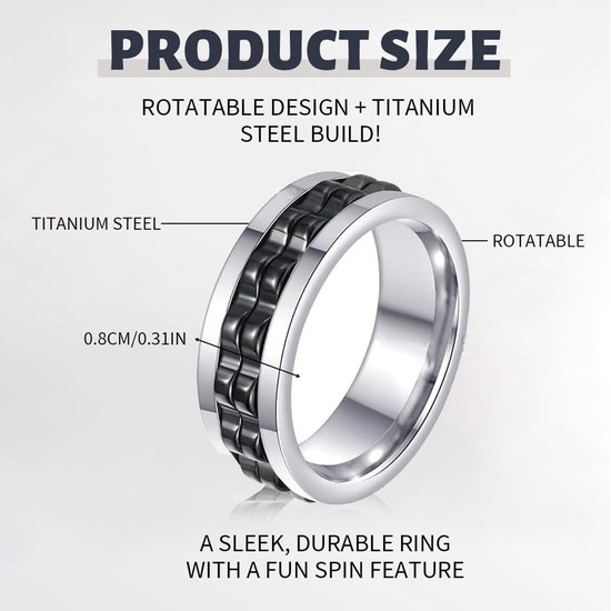 1 stuk, stressvermindering en anti-angst-ring, 8 mm, gepolijste zware fidget-ring, modeaccessoires, stressring, cadeau voor mannen en vrouwen (zilver/zwart) — afbeelding 4