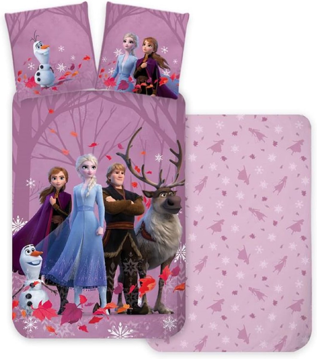 Babydekbedovertrek 100x135 + Kussensloop 40x60 Elsa Anna Olaf Sven | Omkeerbaar baby beddengoed | Natuurlijk katoen zacht ademend | Kristof Disney | Meisjes 0-3 | Ledikant | Machinewasbaar