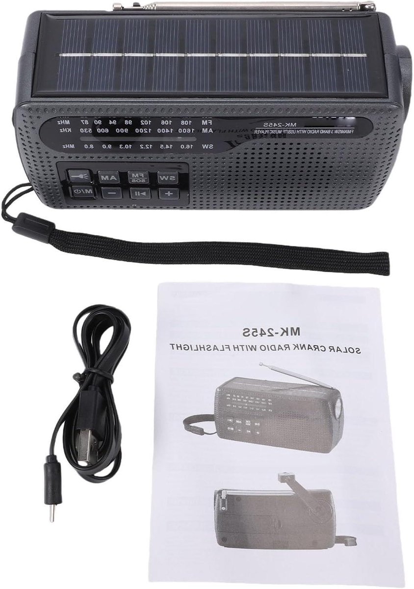 Draagbare Radio Bluetooth-luidspreker - Noodradio Zonne-energie - Kamperen Noodsituaties - Handslinger Oplaadbaar - 17.5 x 8 x 6.5 cm - Zwart