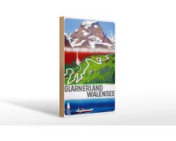 Holzschild Reise 20x30 cm Glarnerland Walensee Berge Tal Deko Schild
