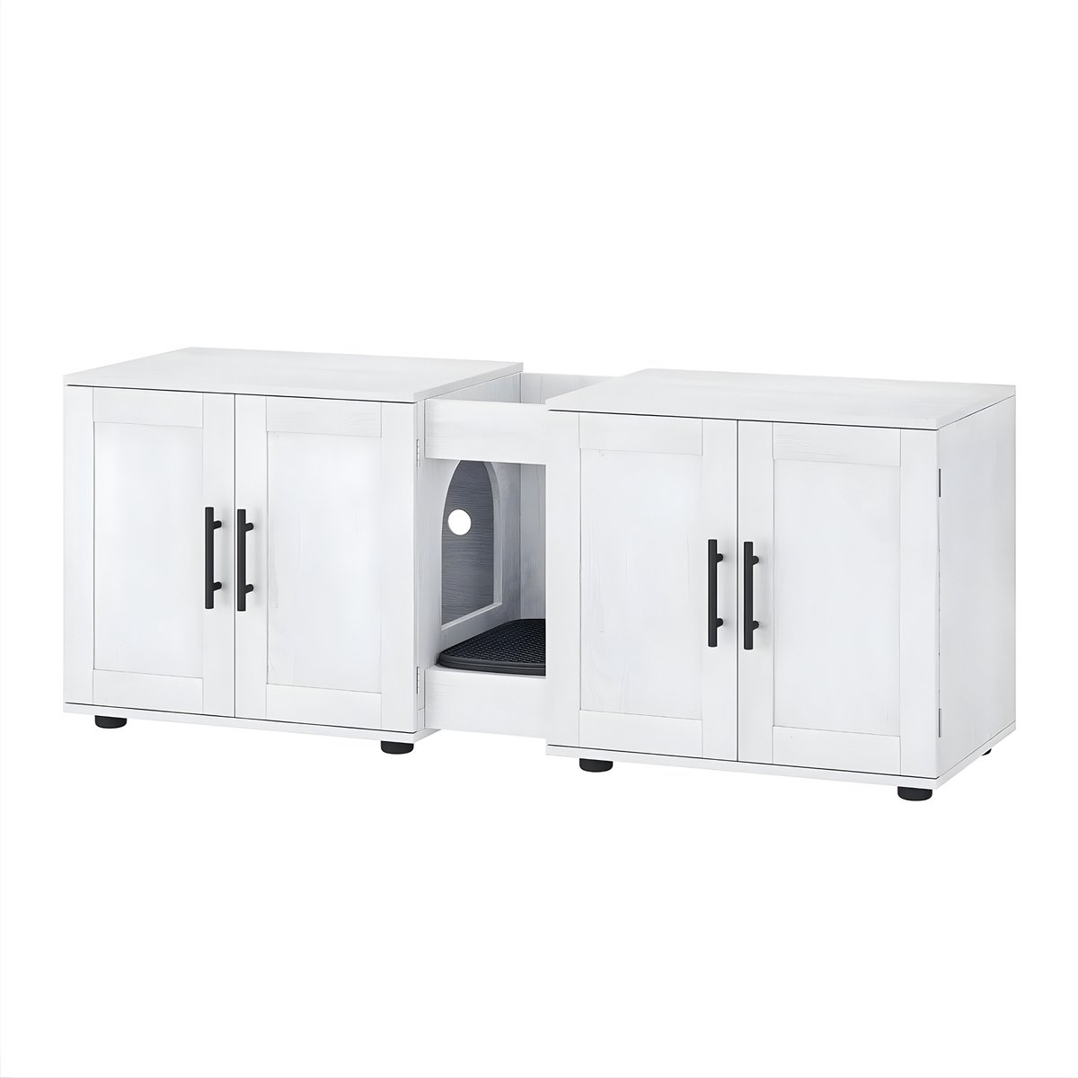 Kattenbakmeubel voor 2 Katten - Verborgen Design met Dubbele Kamer - Wit