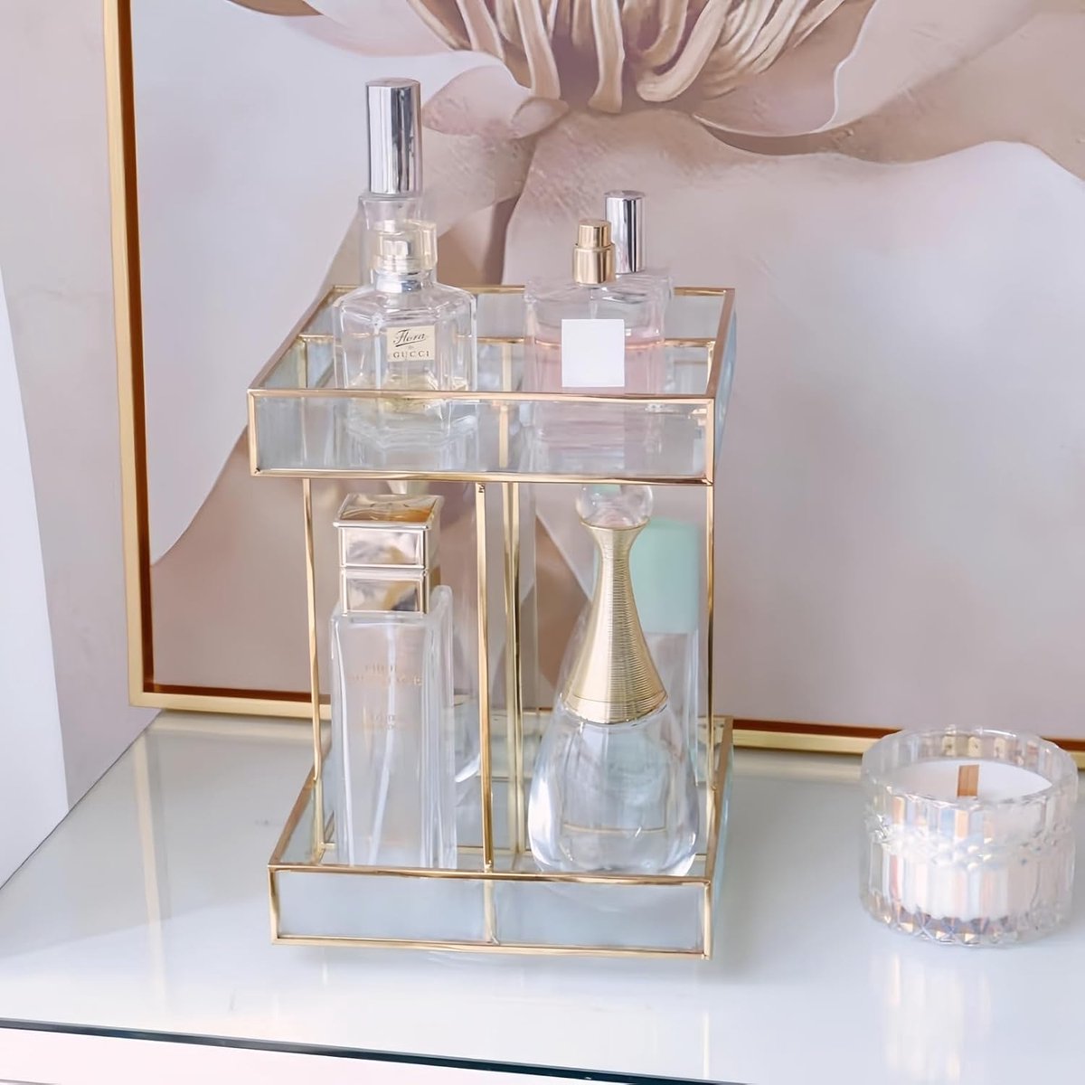 Cosmetic organizer 360° rotatie - grote capaciteit - glazen make-up organizer - overzichtelijke opbergruimte - ShopVlot