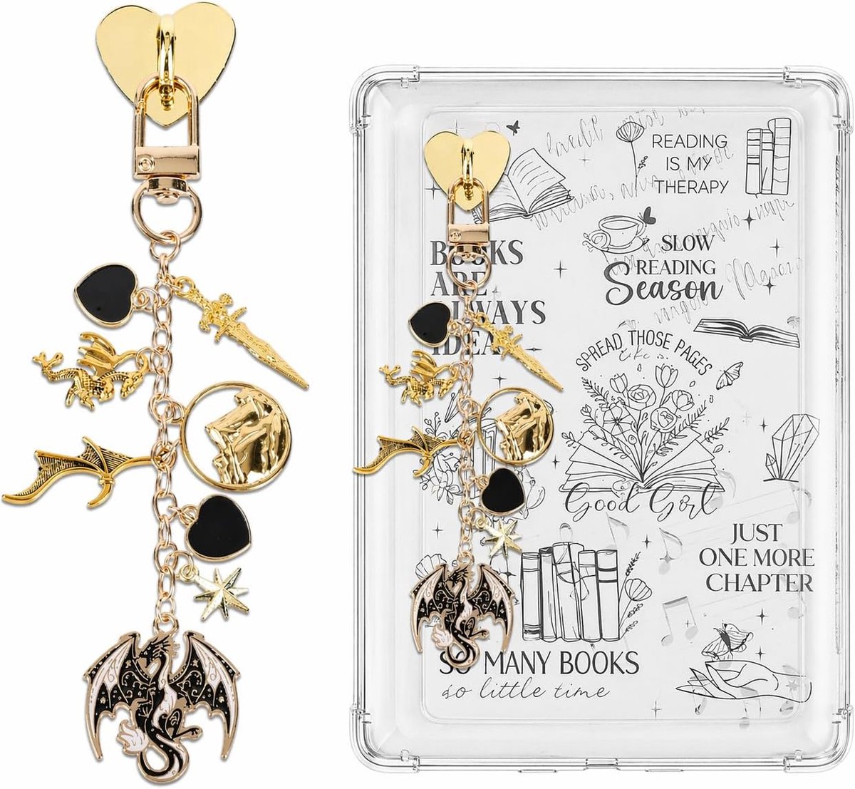 E-reader accessoires vintage draken charme - zwart goud elegant - fantasie ontwerp - ShopVlot