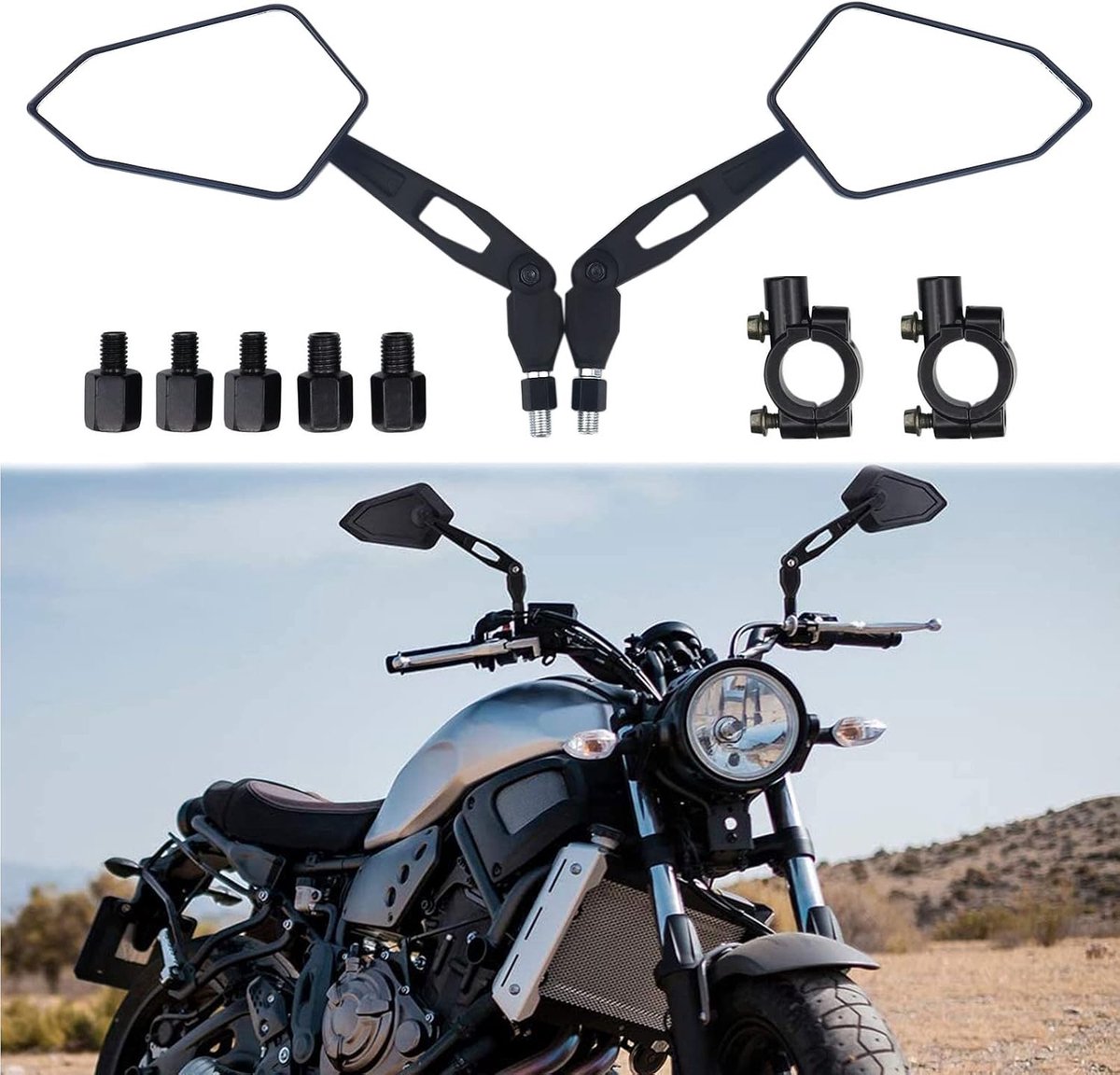 Motorfiets Achteruitkijkspiegel 8mm 10mm - 7/8 inch Klem - Duurzaam ABS Materiaal - Perfect voor Diverse Motorrijden - ShopVlot