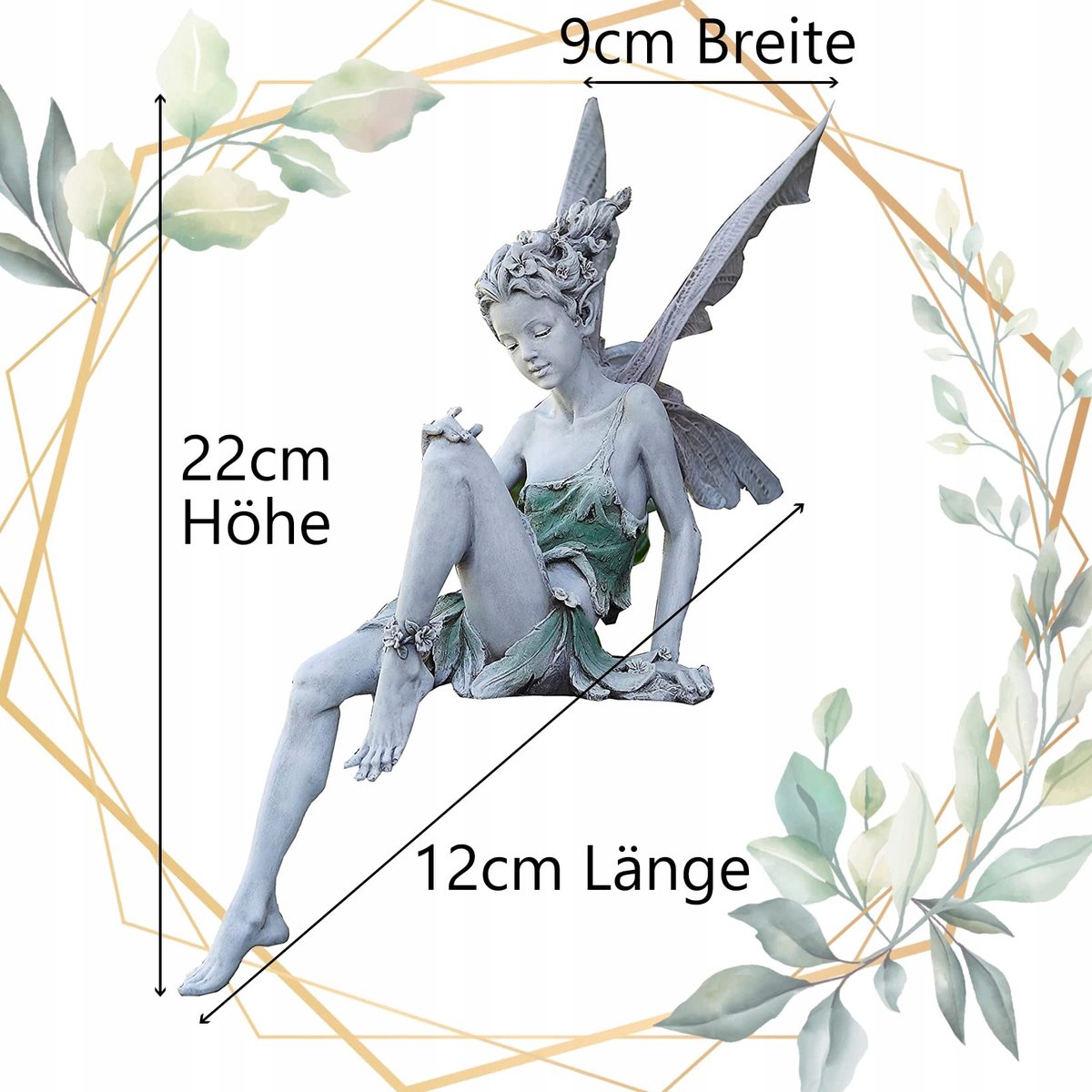 Zittende Fee Decoratie, Magisch 22 cm Hars Beeld