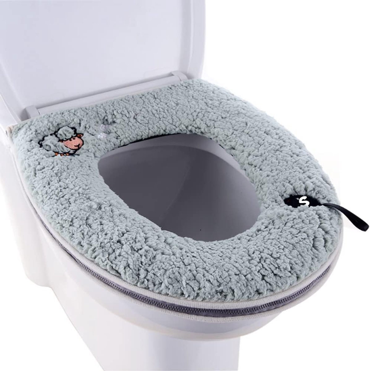Toiletbrilhoes wasbaar 17,7 x 14,2 inch - Zachte pluche met rits en handvat - Waterproof en comfortabel - ShopVlot
