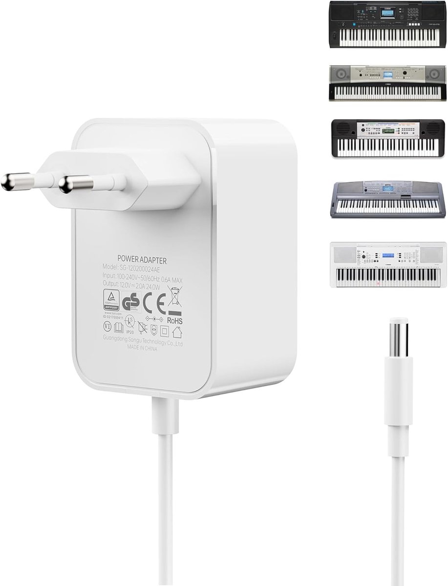 12V/2A adapter voor Yamaha keyboard - AC adapter - 24W piano oplader - stabiele stroomvoorziening - ShopVlot