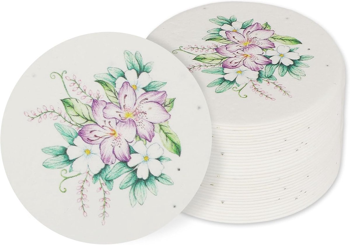 wenskaarten van zaadpapier 20 stuks - handgemaakt rond - met wilde bloemenzaden - perfect voor geschenkverpakkingen - ShopVlot