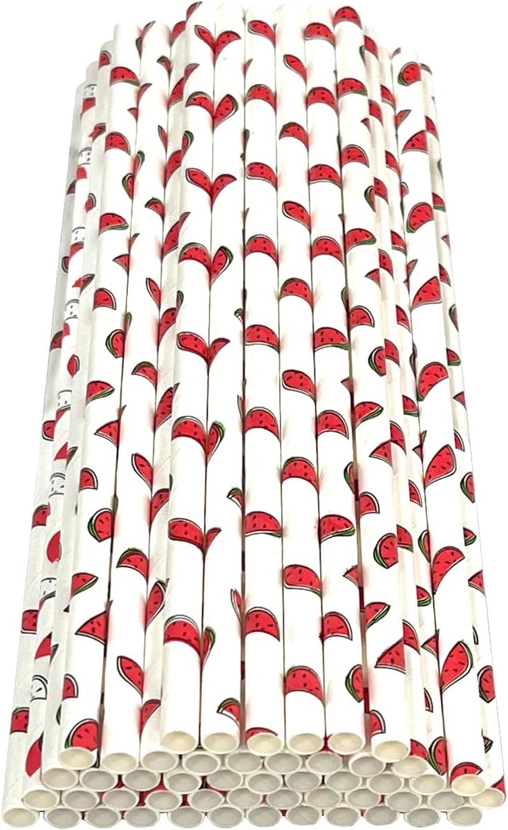 Papieren rietjes 50pcs - Biologisch afbreekbare rietjes - Watermeloen patroon - Perfect voor cocktails - ShopVlot