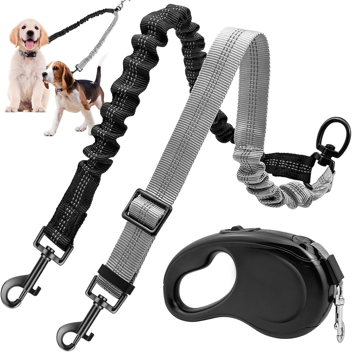 Dubbele hondenriem voor 2 honden - Verstelbaar nylon - Reflecterende naden - Veilig en duurzaam - ShopVlot