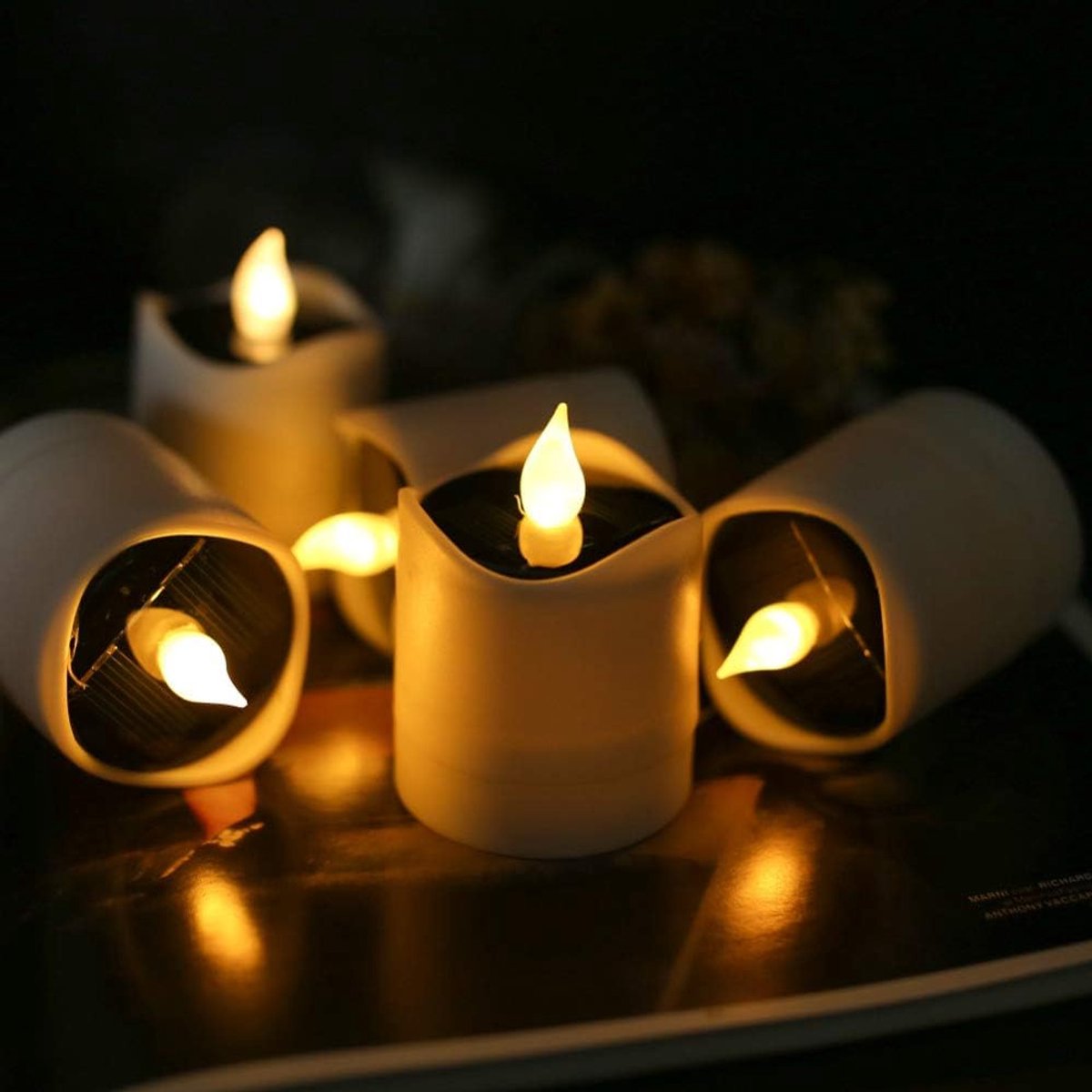 Set van 6 Zonnekaarsen Warm Wit - Waterdichte LED Lantaarns - Tuin Balkon Decoratie - Perfect voor Feesten - ShopVlot