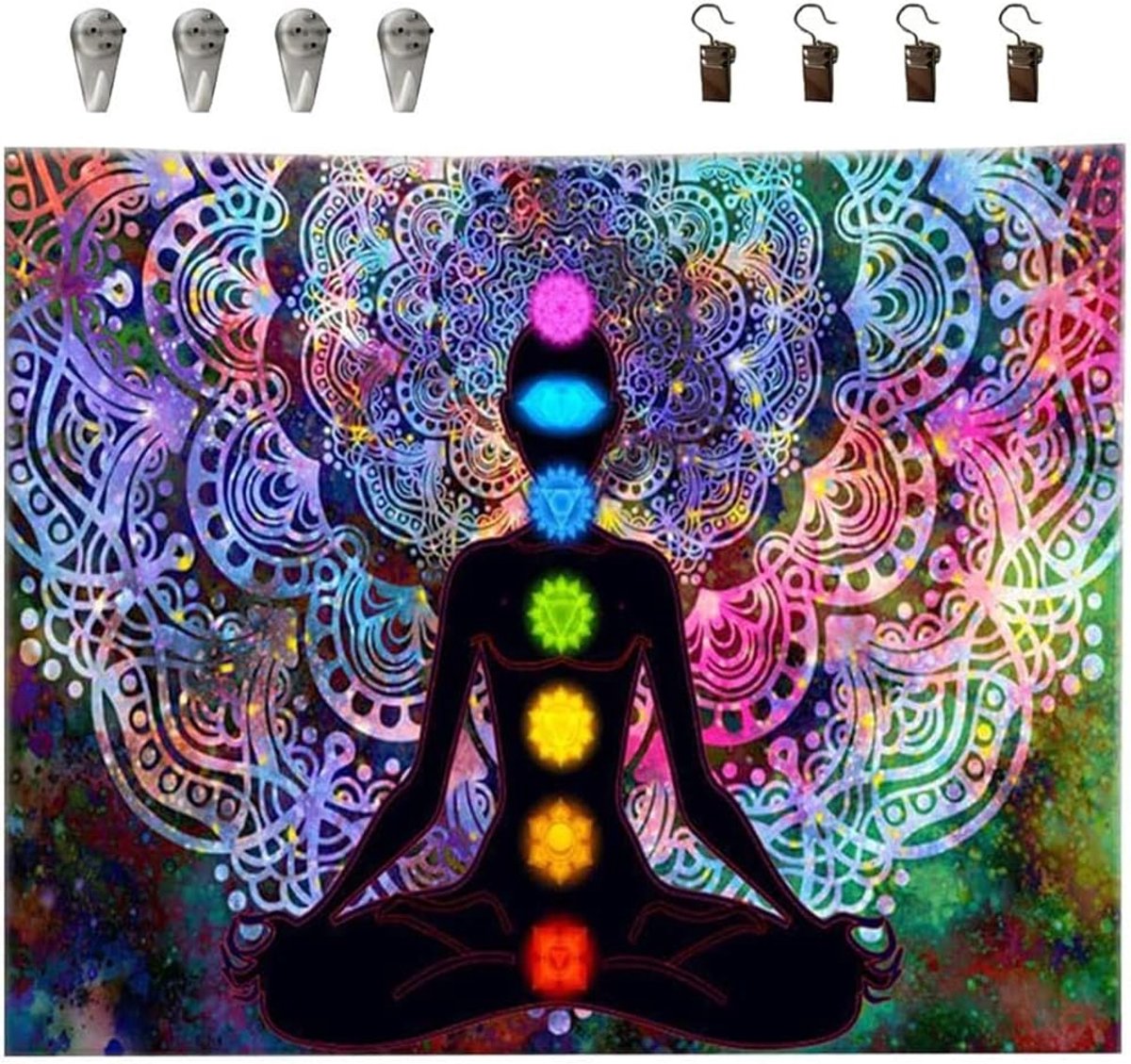 Yoga Mandala Tapestry - Kleurvolle mandala - Zeven chakra's - Geschikt voor yoga en meditatie - ShopVlot
