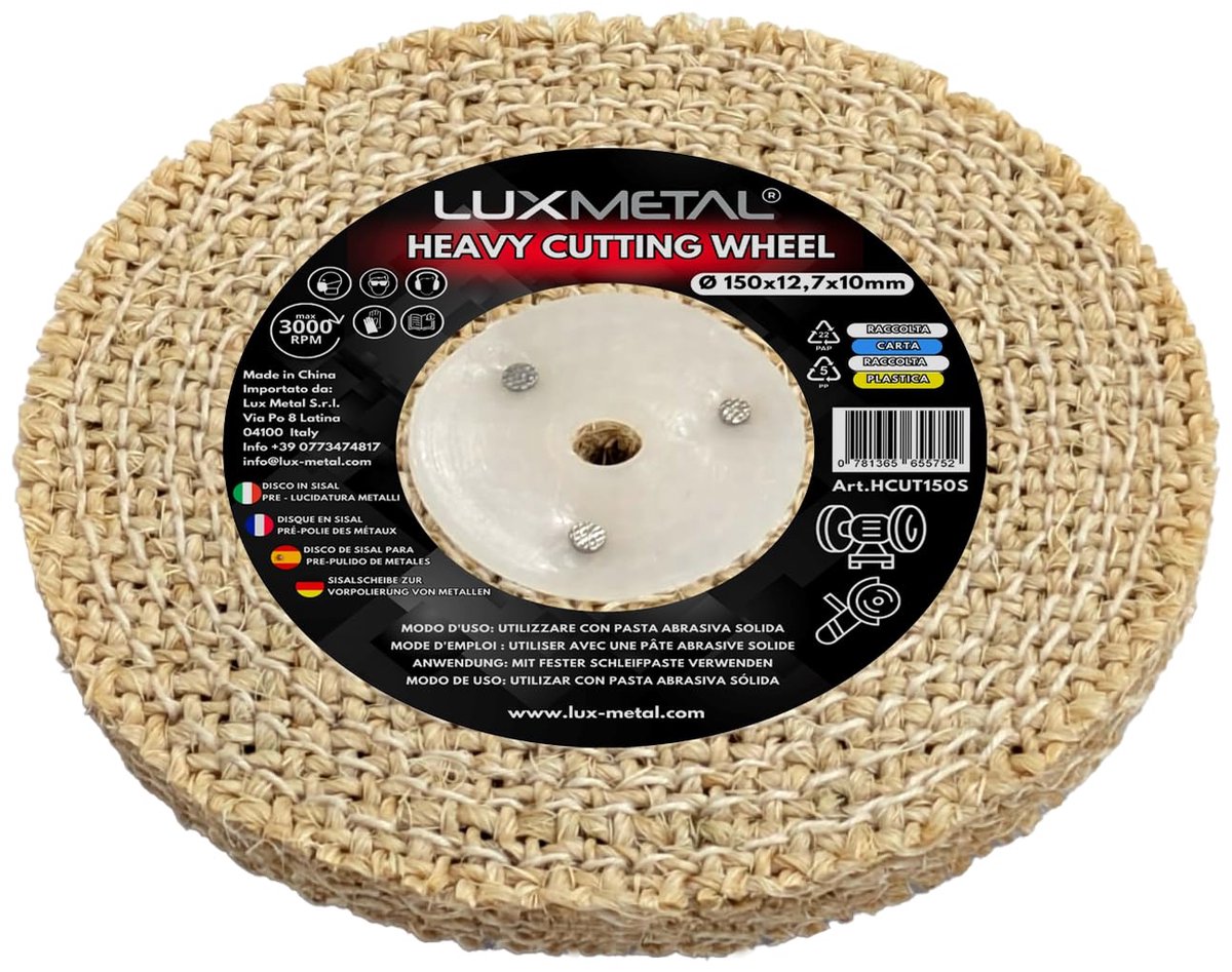 Polijstschijf Heavy Sisal 150 mm - hoge dichtheid - agressief gladmaken - ideaal voor metalen - ShopVlot